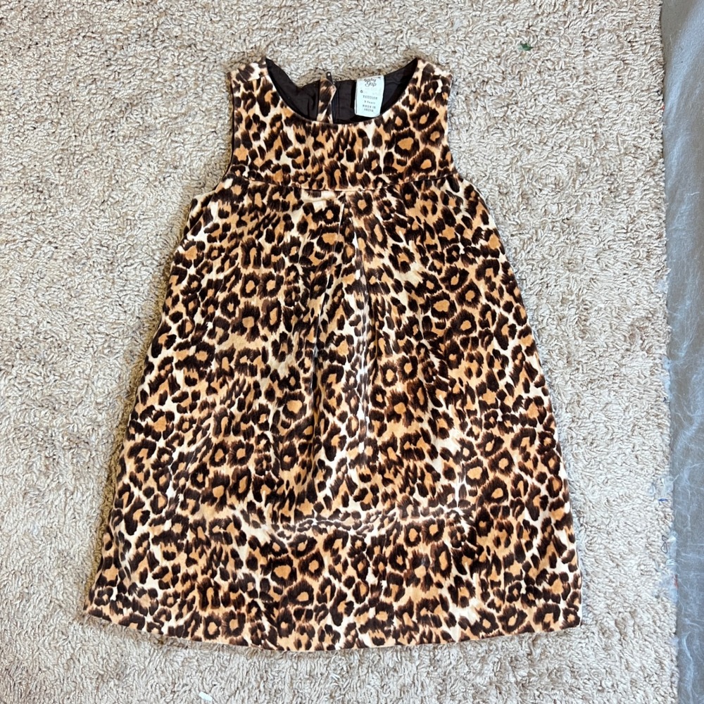 1184 | Baby Gap Leopard Print Velvet-Like Sleeveless A-Line Shift Dress Brown 3T